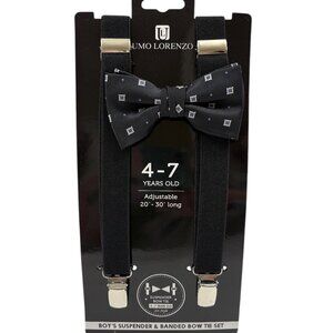 Bow Tie and Suspender Set - Boys 4-7 YRS OLD- NWT - Black W/ Silver Squares
